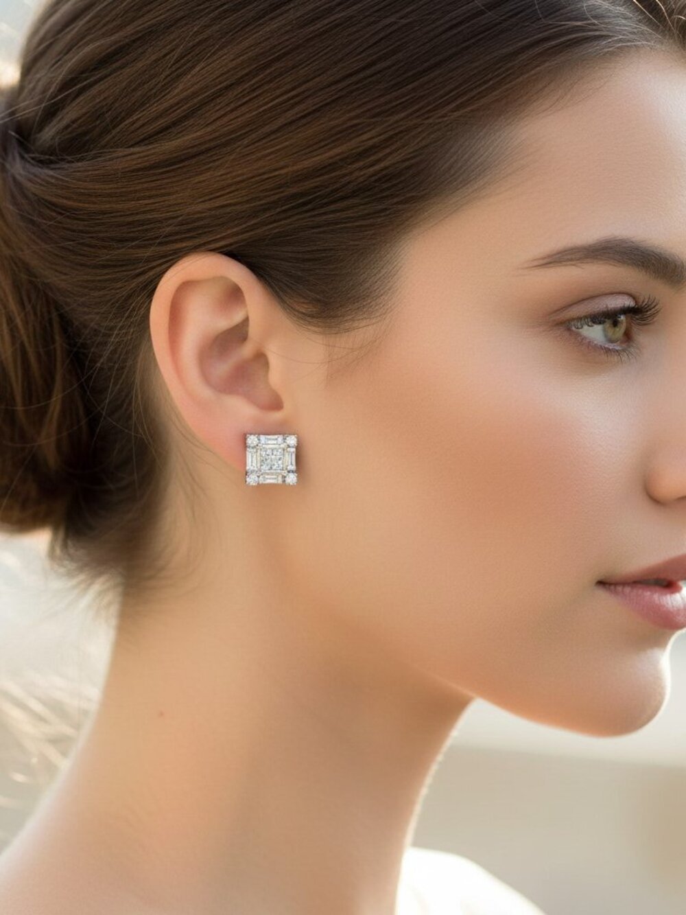 925 Sterling Silver Cubic Zirconia Square Stud Earrings